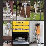 Telescoping Aluminum Ladder 16.5 FT Dual Purpose With Stabilizer - Adjustable Compact Step Climb for Household, RV, Outdoor Work - 330lb Load Capacity (2.5M+2.5M)