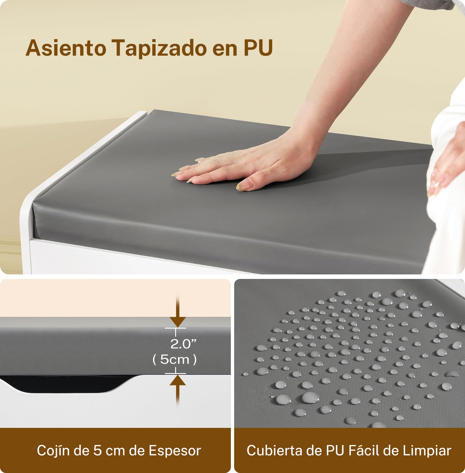 TEENFON 120 cm (B) Banco Zapatero con Asiento, Banco Recibidor, Zapatero con Almacenamiento y Asiento Acolchado, Estantes Regulables y Compartimento Oculto, Soporta 136 kg, Blanco, 120×35×50 cm