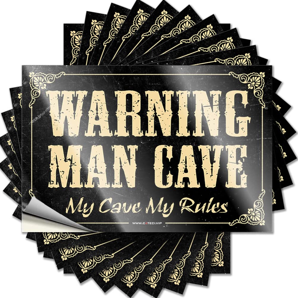 Decals for Cars Warning Man Cave My, Rules Funny Sticker 10 Pcs Hardhat Stickers and Decals Man Cave Funny Signs(6X9CM)