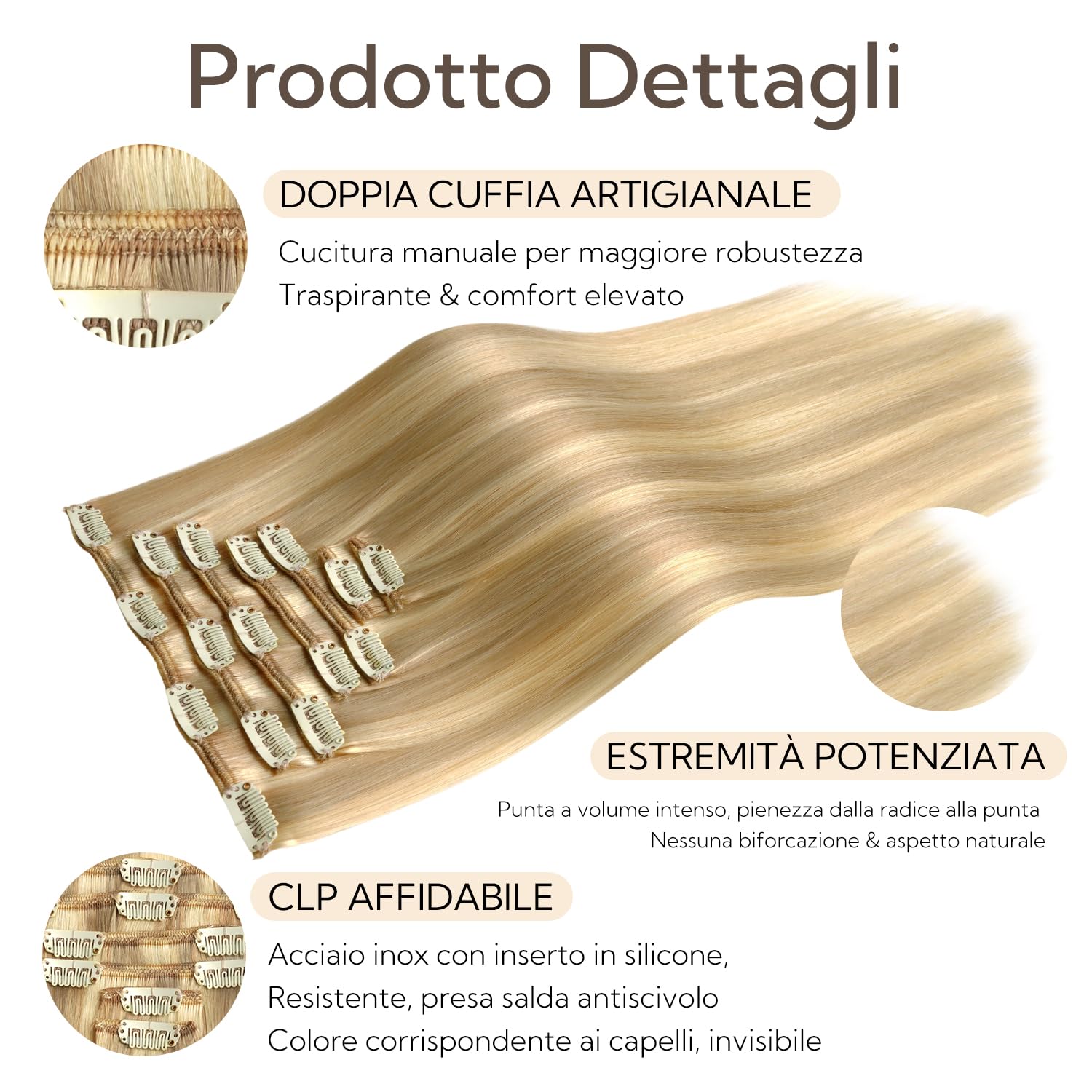 HOTBANANA Extension Capelli Veri Clip, (Tono grigio) Biondo Chiaro Evidenziato Biondo Dorato Extension Clip Capelli Veri 50cm 7pcs Remy Umani Naturali Capelli Extensions 120g