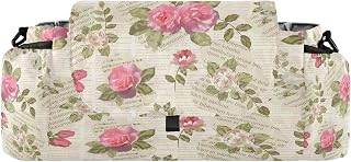 CUPADA Vintage Floral Newspaper Universal Stroller Organizer with Cup Holders, Large Capacity Spring Flower Rose Baby Stroller Organizer Bag Adjustable Strap Fit Most All Strollers