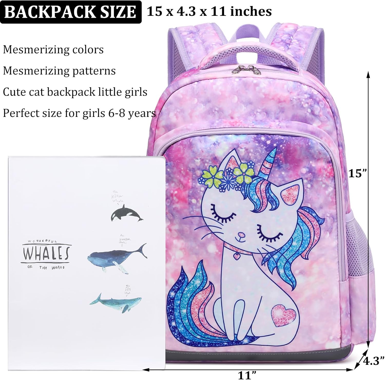 JIANYA Backpack for Girls, Preschool Kindergarten Kids School Bag Girls Backpack with Lunch Box & Chest Strap, 15" Tall - Image 5