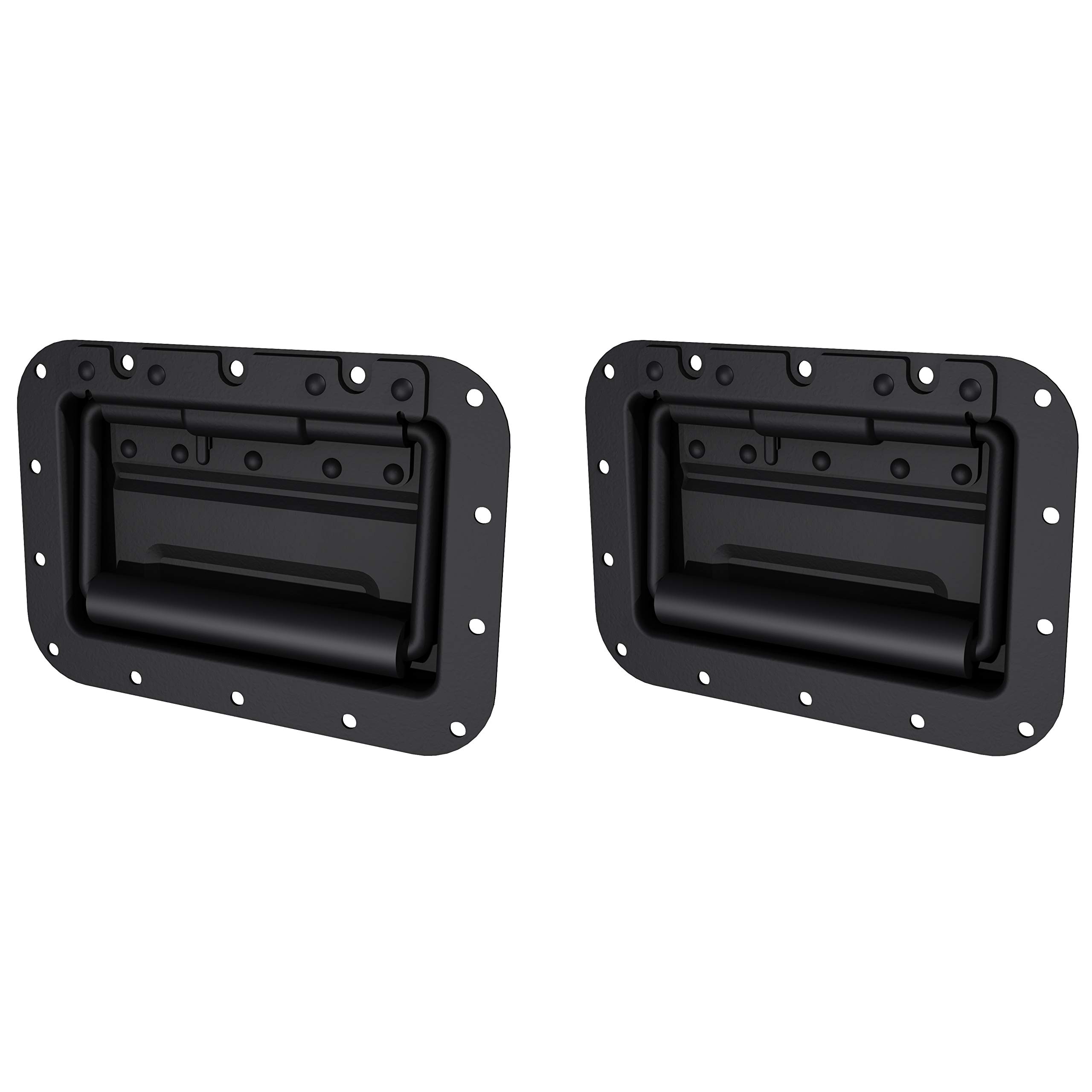 TCHHardware 2 Pack Large Spring Loaded Steel Recessed Handle Black with Padded Grip - Case Chest Box Cabinet Speaker
