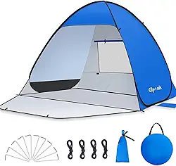 Glymnis Barraca de praia pop up para 1-4 pessoas abrigo solar FPS 50+ porta com zíper portátil fácil de colocar (G (3-4 pessoas))