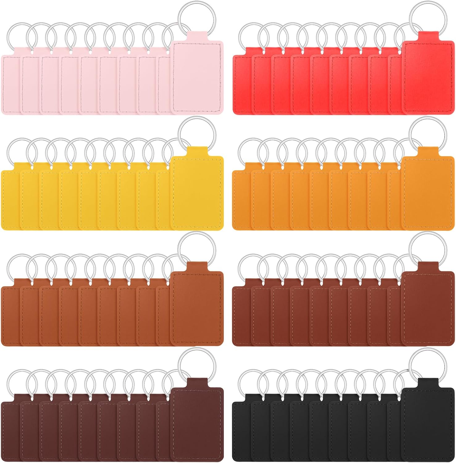 80 Pcs Leather Key Fob Kit, Rectangular Leather Keychain Blanks with Keychain Rings, PU Laser Engraving Key chain, Stamping Diy Crafts for Working