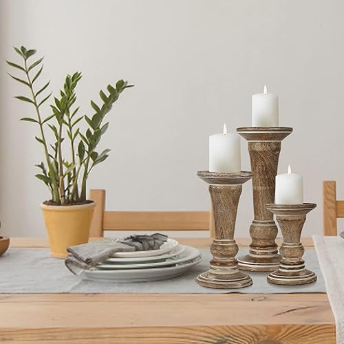 Miniatura 4 de Portavelas decorativo de madera hecho a mano, forma de sirena, columnas redondeadas, estilo campestre, ideal para regalo, boda, Navidad, fiesta,