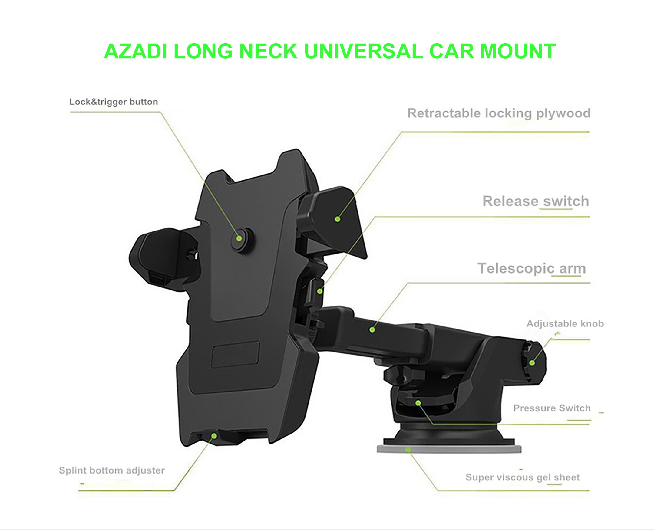 Azadi Long Neck One Touch 360度ユニバーサルカーマウントfor iPhone
