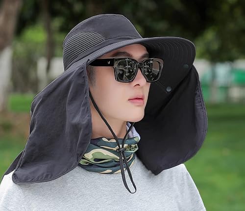Miniatura 7 de HUAMULAN Sombrero de sol de ala grande para mujer con solapa para el cuello, sombrero de secado rápido para senderismo, pesca, safari, UPF 50+