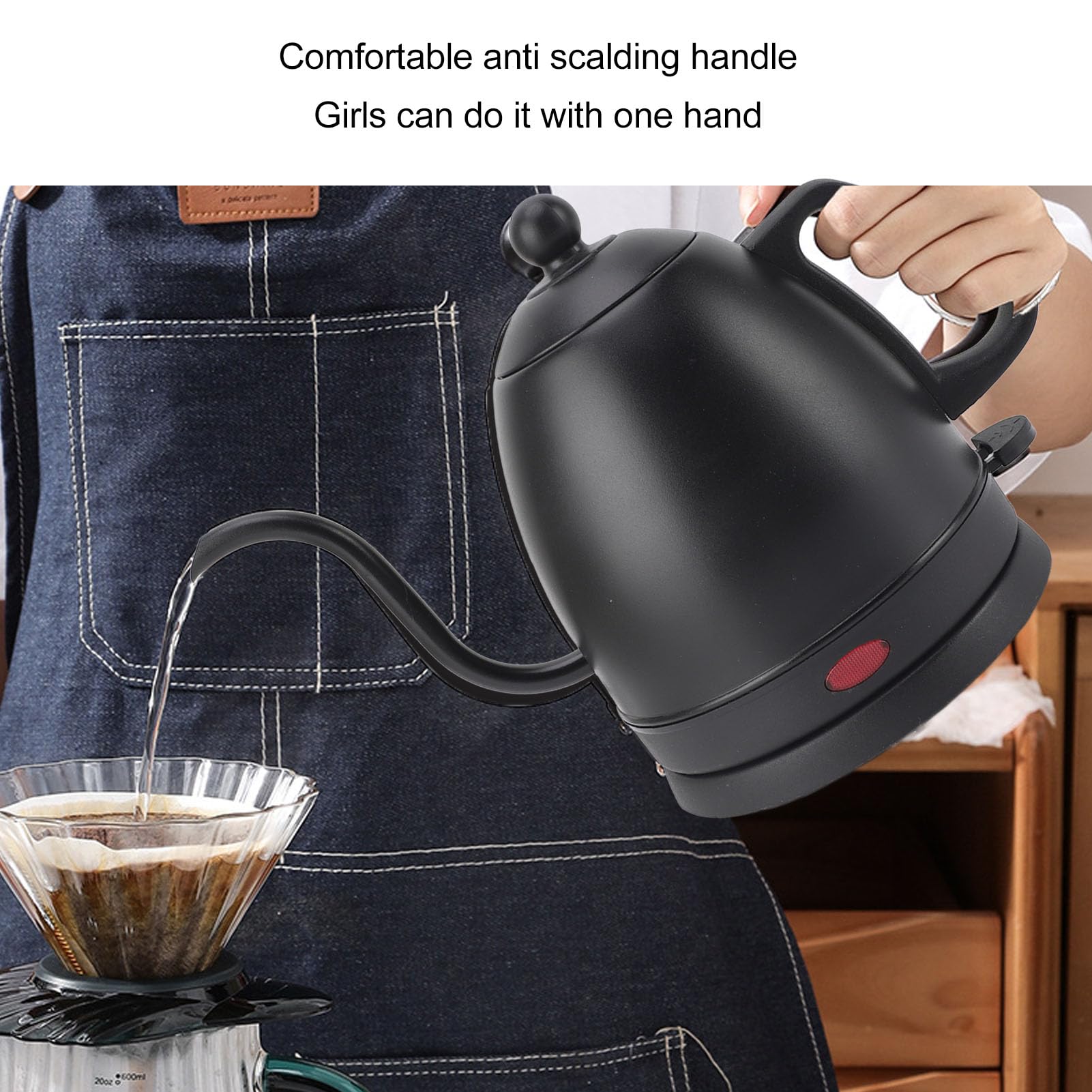 Hervidor Eléctrico de Cuello de Cisne 800ml 1000W de Calentamiento Rápido de Acero Inoxidable 304 para Verter sobre té y café, Diseño Elegante, Uso Doméstico