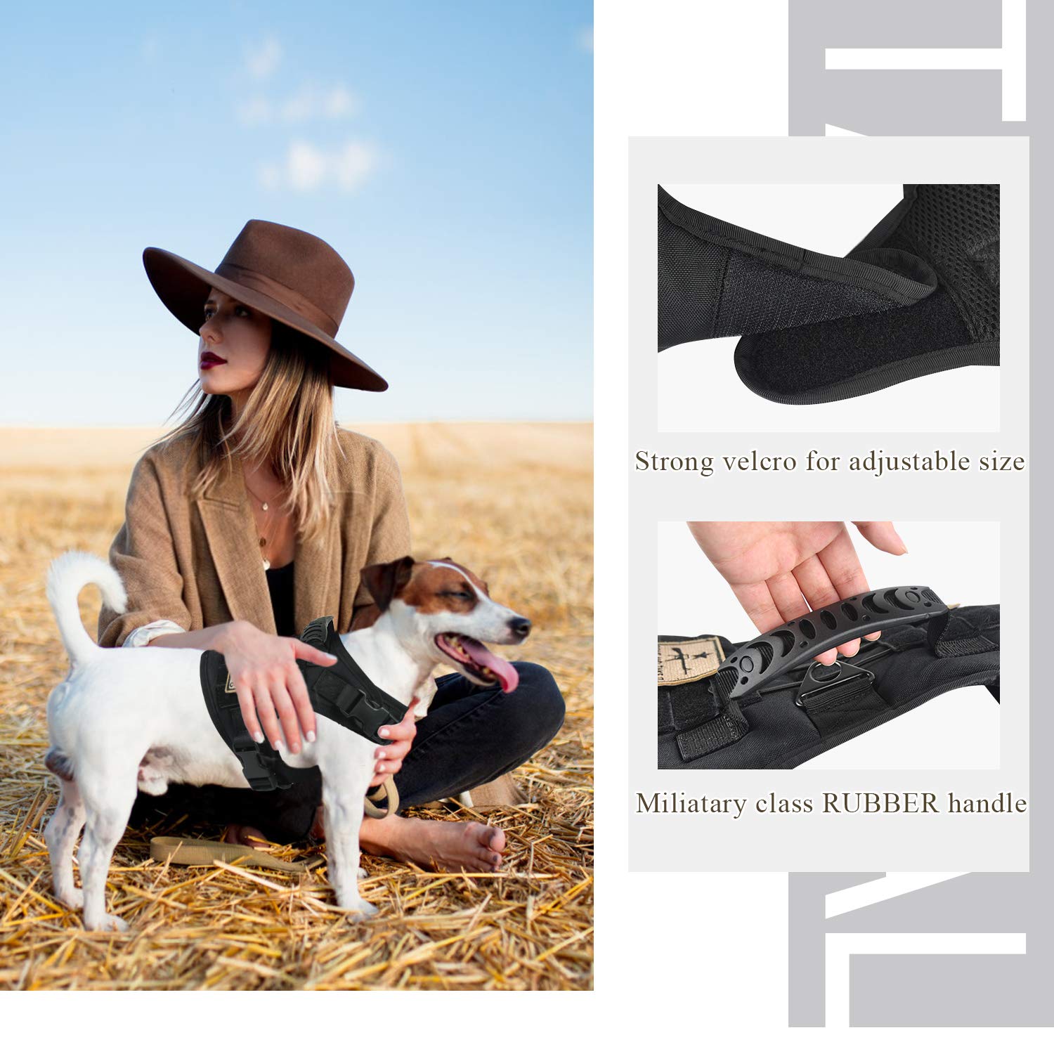 Taktisches Hundegeschirr, Outdoor-Trainingsservice, Hundeweste, verstellbar, Militär, Arbeitshund, Weste mit MOLLE-System und Gummigriff, Größe S = 50-58 cm Brustumfang (verstellbar), Schwarz