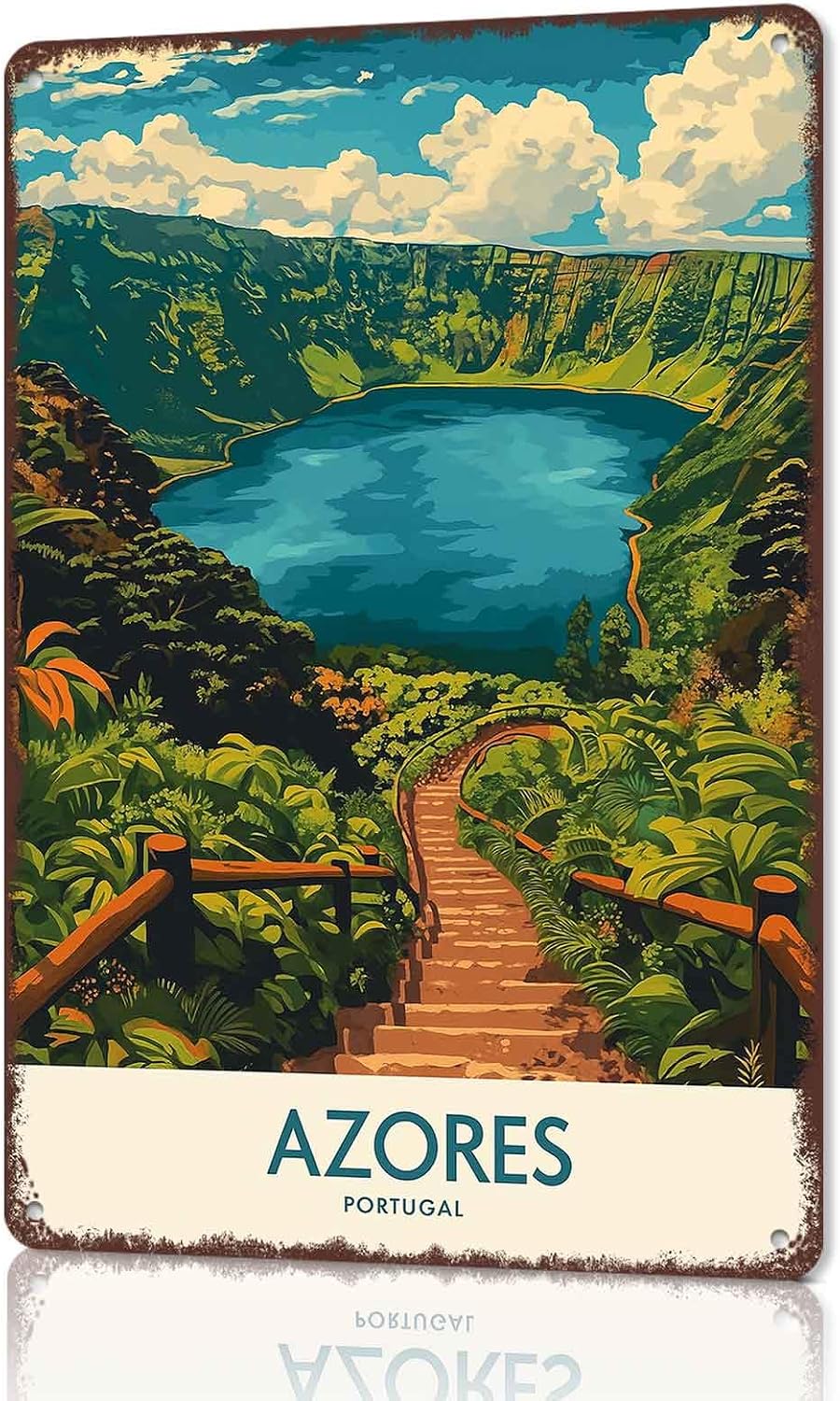 Azores Portugal Travel Landscape Vintage Aluminum Metal Sign 8 x 12 Inch