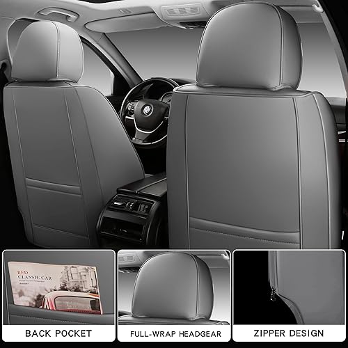 Miniatura 2 de NUNIVAK Juego completo de fundas de cuero de cobertura completa para asientos de automóvil, camiones, sedanes, con cuero sintético impermeable en