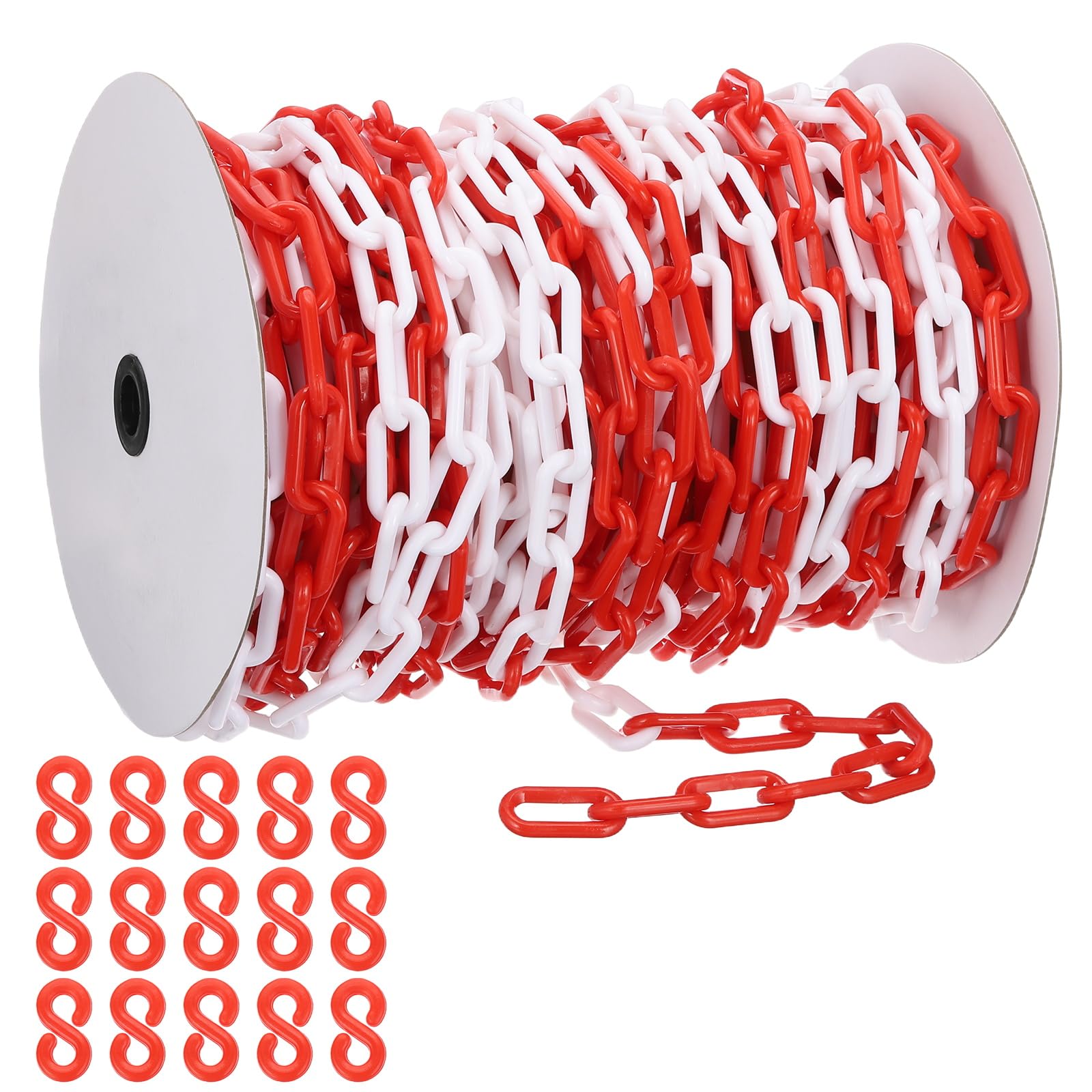 PATIKIL Cadena de plástico rojo/blanco, 131pcs 8mm Cadena de barrera de seguridad de plástico grande Larga cadena de plástico para control de multitudes, valla