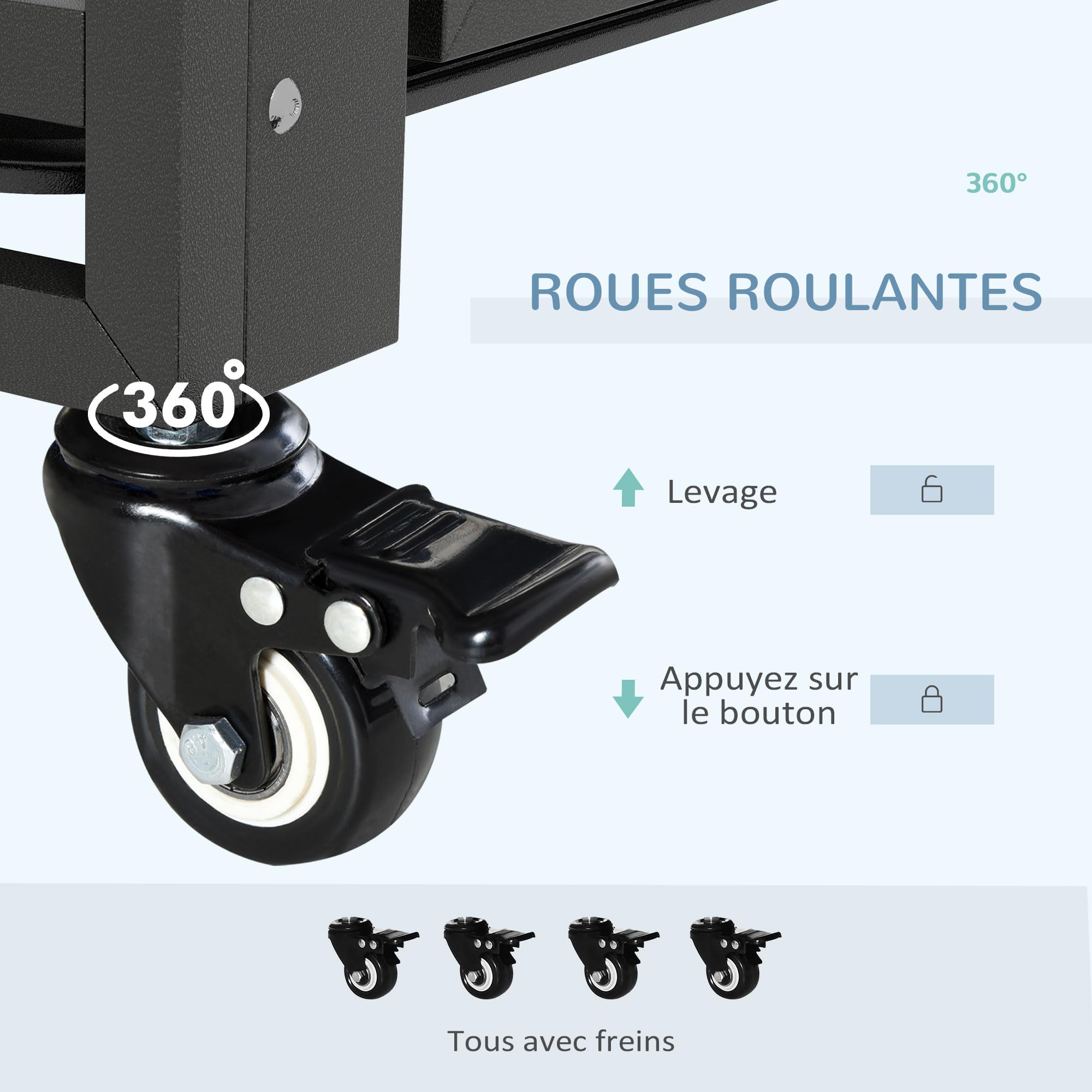 PawHut Cage pour Chien sur roulettes Cage de Transport Pliable en Acier pour Chiens de Taille Grande et Moyenne 2 Portes verrouillables Plateau Amovible 94 x 58 x 78 cm Noir