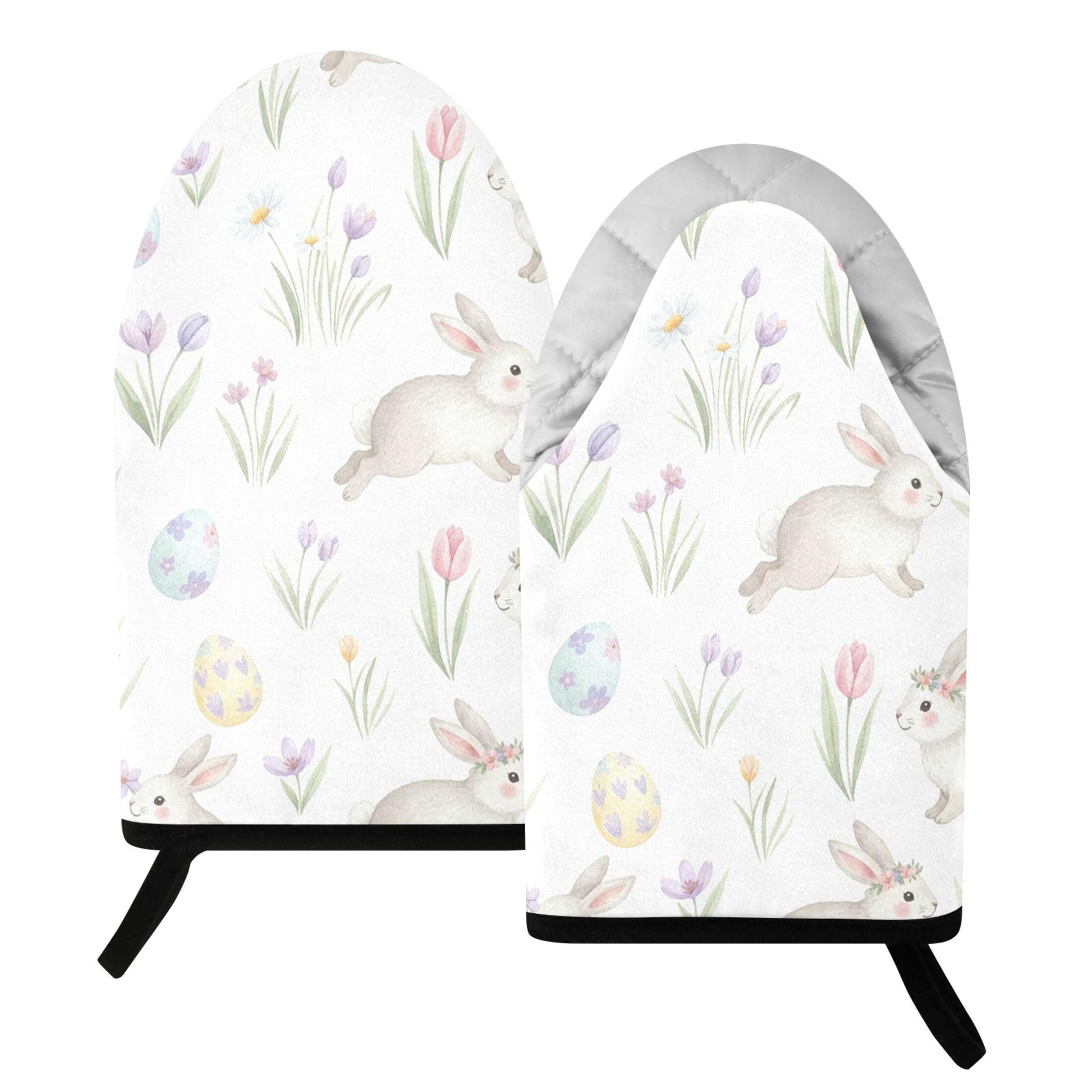 Kutsu Bunny Oven Mitts for Kitchen, Heat Resistant Cotton Oven Gloves for BBQ Baking Cooking, Breathable Kitchen Essentials, 2 pcs