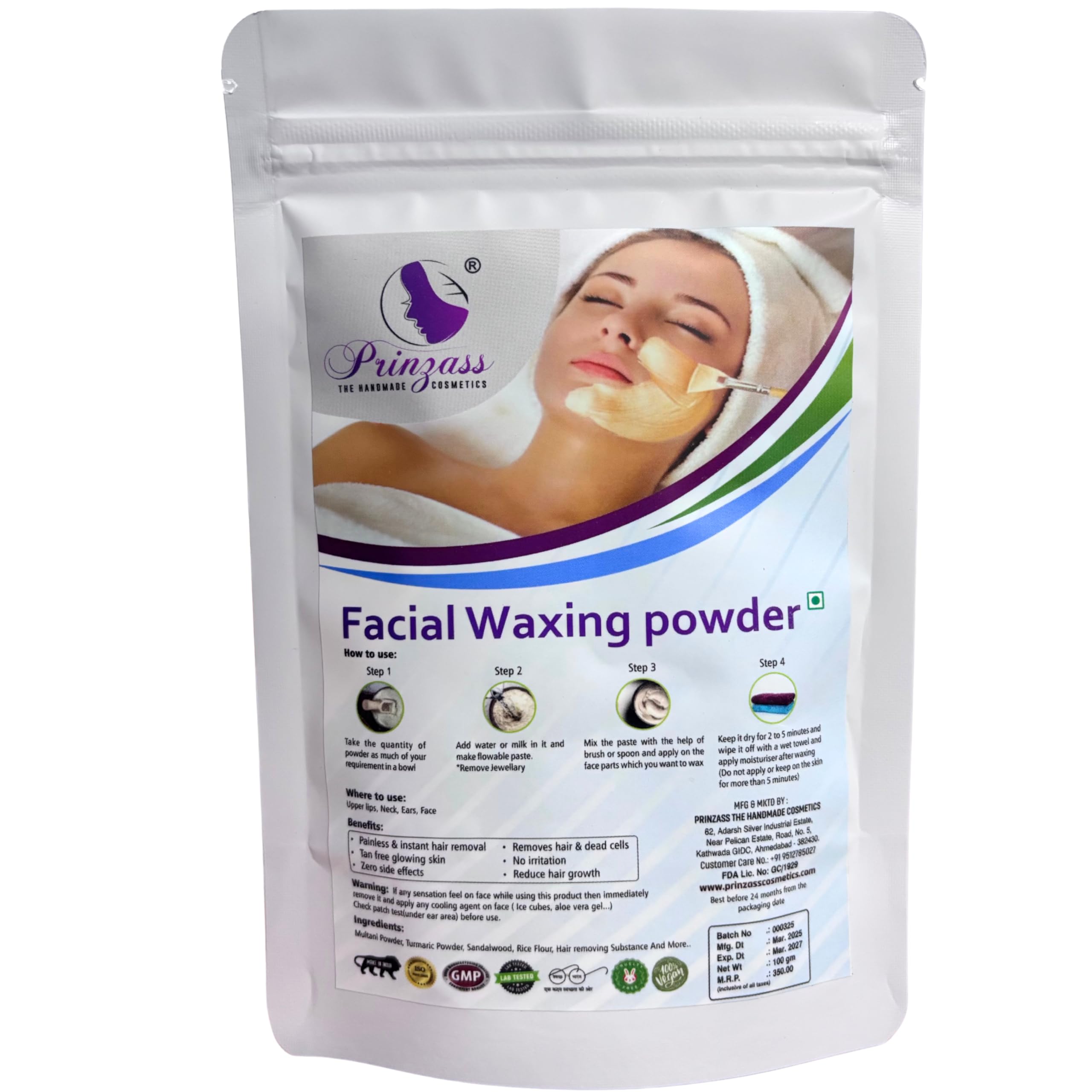 Facial Hair Remover Wax Powder with Sandalwood, Vitamin C & Aloevera| Facial Hair Removal Powder for Women - 100 gm