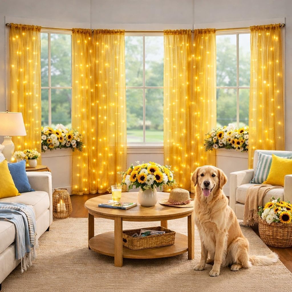 BrylaneHome Pre-Lit Rod-Pocket Curtain Panel - 54" W 84" L, White