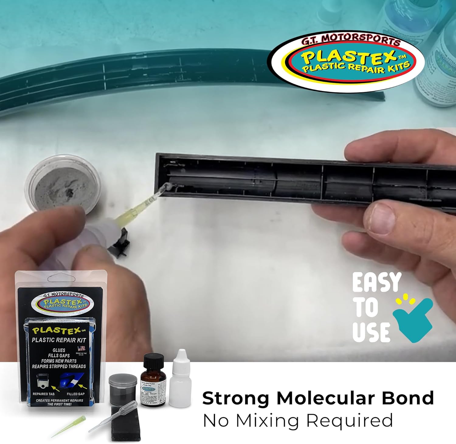 Plastex Plastic Repair Kits - Easily Glue, Repair or Remake Broken Plastic, Fiberglass, Wood & More! (Small Black Travel Size Kit)