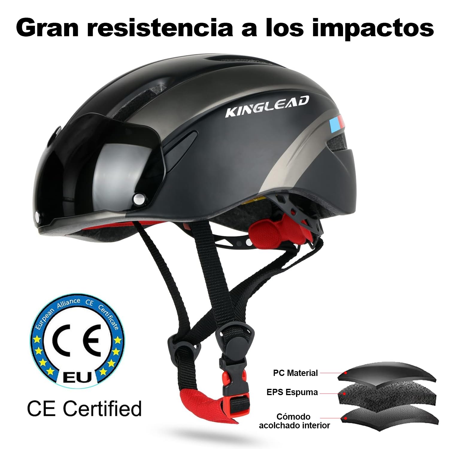 KINGLEAD Casco Bici Hombre Mujer, Casco MTB con Visera Magnética Extraíble, Bicicleta Ultraligero Transpirable Ajustable para Adultos