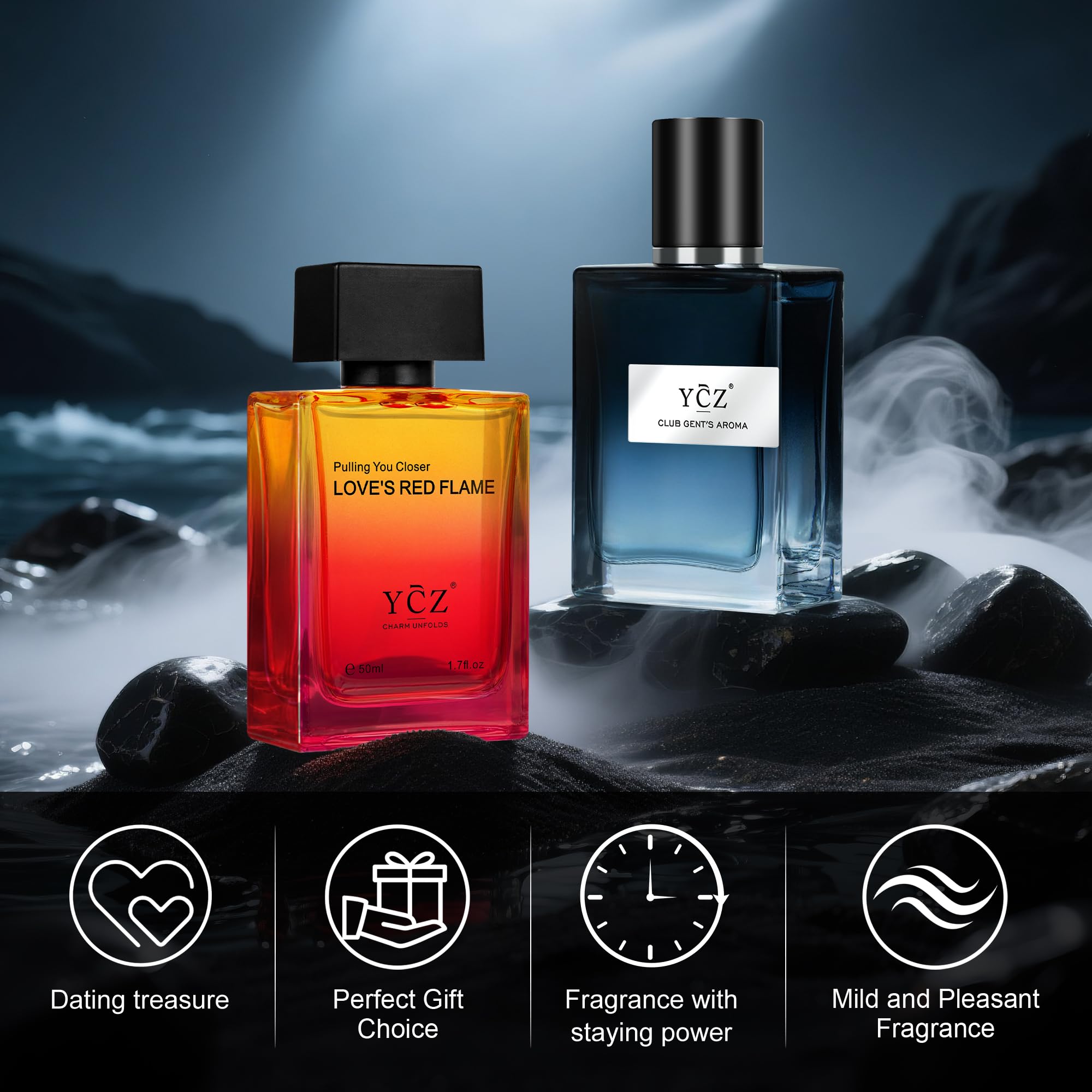 Ycz Herren Parfüm Set, 2 x 50 ml Langanhaltendes Eau de Parfum, Aromatisch-holziger & Würzig-holziger Duft enthalten, Ideales Herrenparfüm für jeden Tag und besondere Anlässe