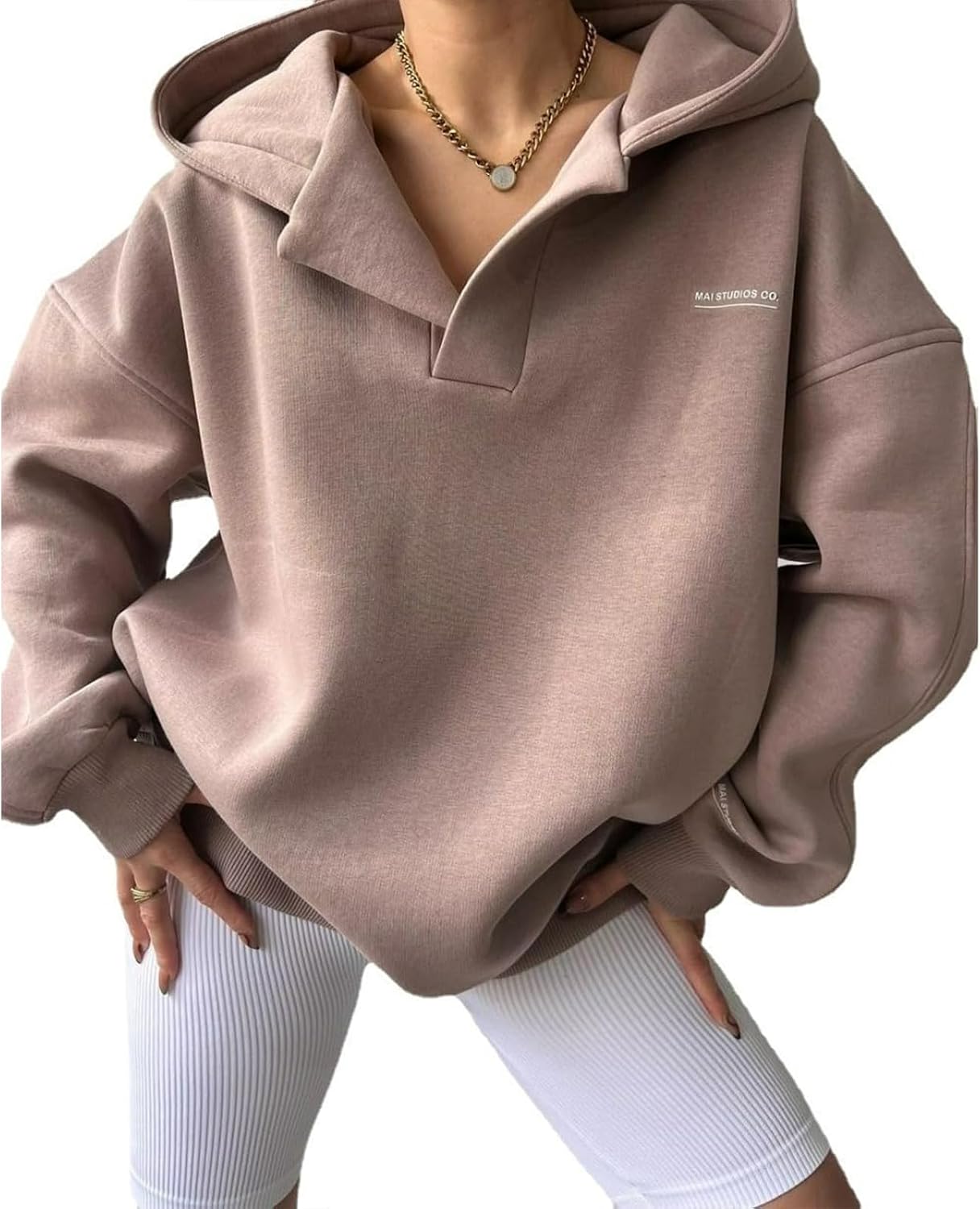 Womens Hoodies Oversized V Neck Sweatshirts Long Sleeve Pullover Casual Fleece 2025 Trendy Spring Outfits Fall