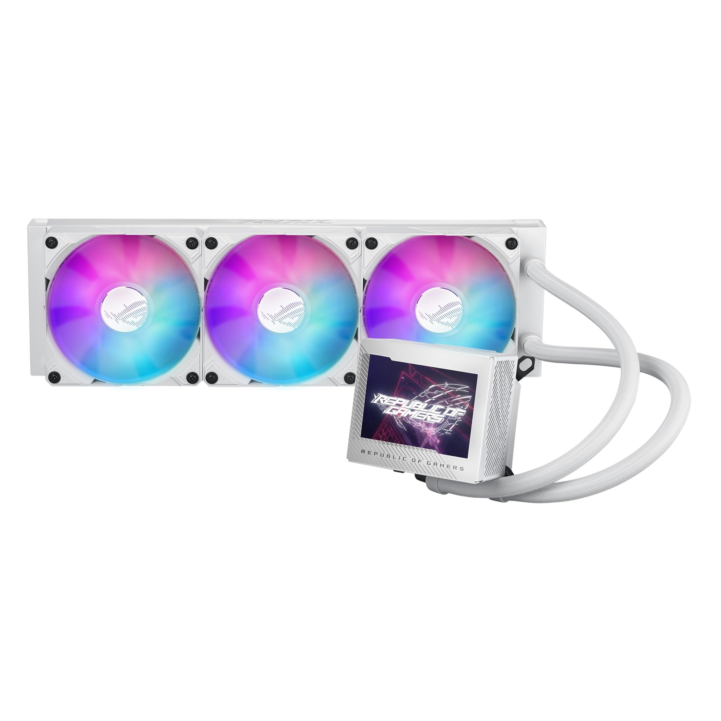 ASUS ROG Ryujin III 240 ARGB White Edition All-in-One Flüssig CPU-Kühler (3,5 Zoll LCD, Asetek-Pumpe der 8. Generation, 2X ROG 120mm Radiator mit magnetischen Daisy-Chain ARGB-Lüftern, weiß)