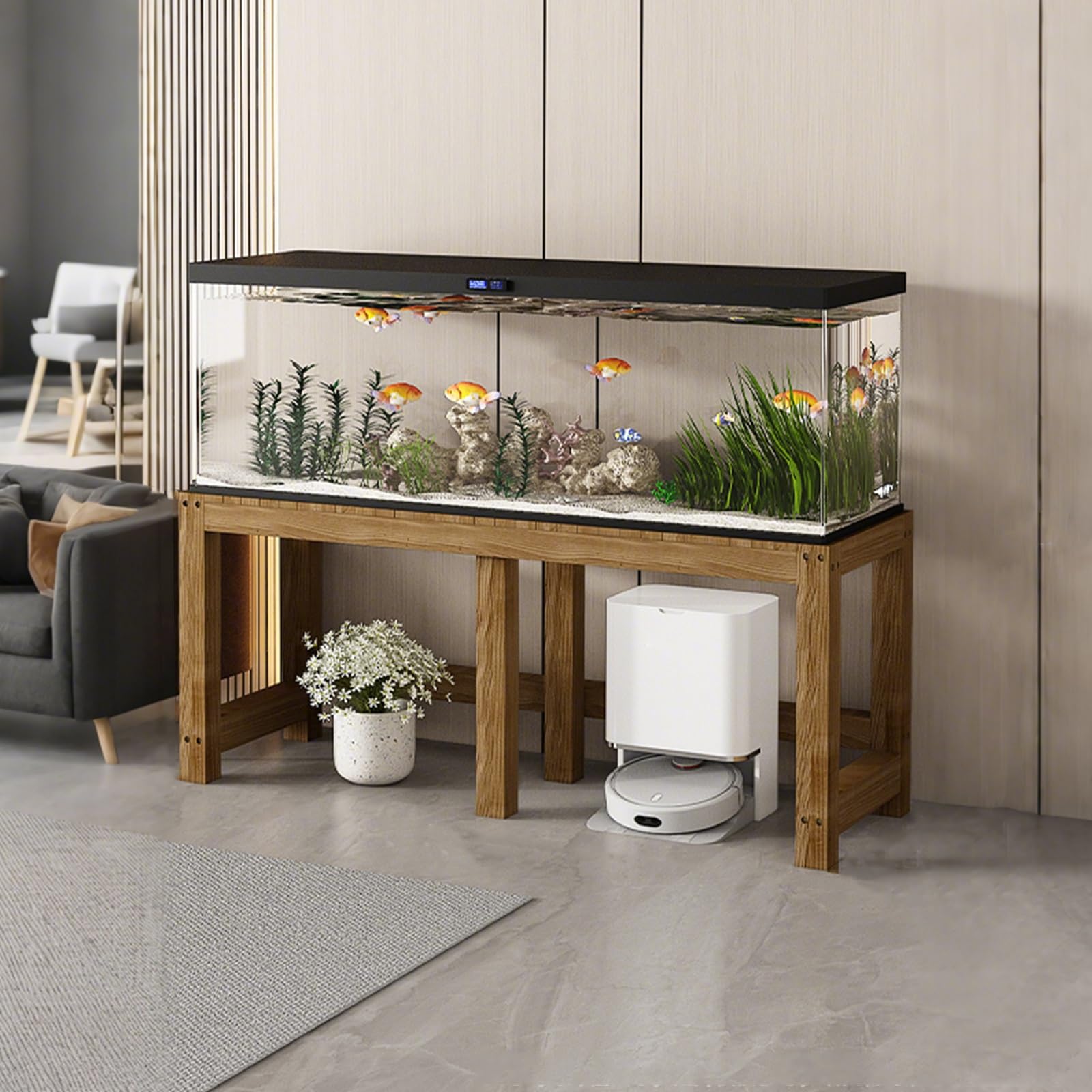 Solid Wood Aquarium Stand - Heavy Duty Fish Tank Stand with Multi-Purpose Storage Rack for Indoor Plants and Printers, Dimensions 100X40X50CM