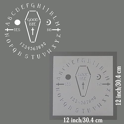Miniatura 4 de Plantilla redonda Ouija Spirit Board de 12 x 12 pulgadas con ataúd y cruces