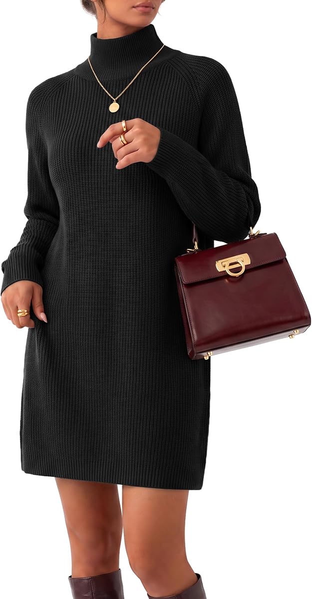 Arach&Cloz Women's Wool Blend Oversized Chunky Fall Work Mini Sweater Dress