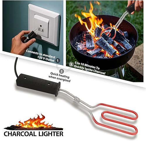 Miniatura 4 de Arrancador eléctrico de carbón de 650 W, encendedor de fuego para barbacoa, parrilla, chimenea, ahumador, fogatas, briquetas de encendido rápido,