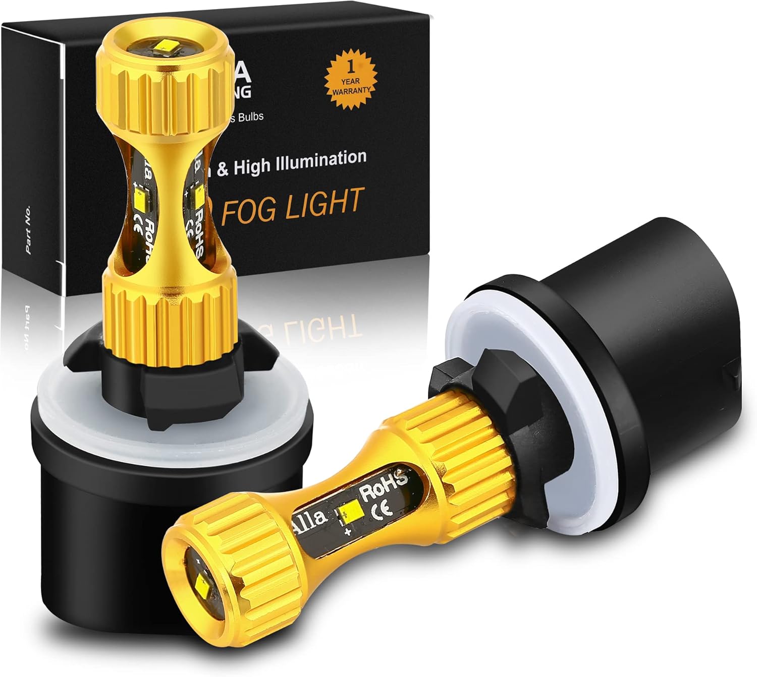 Alla Lighting 899 880 LED Fog Lights Bulbs 3000K Golden Yellow 3000lm Extreme Super Bright 892 PG13 886 Replacement for Cars, Trucks
