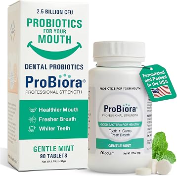 ProBiora Professional Strength Oral Probiotics for Teeth and Gums | Dental Probiotic for Oral Health | Bad Breath Treatment for Adults | Tooth Whitening | ProBiora3 Probiotic Blend | 90 Mint Tablets