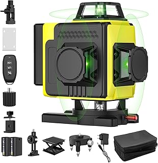 Niveau Laser Autonivelant 360° X 4, Lazer Niveaux Chantier 4d 16 Lignes Laser, Mode Impulsion ExtéRieur, 2 X Batterie,Nivellement Automatique, Support Rotatif, TéLéCommande (Sans TréPied)
