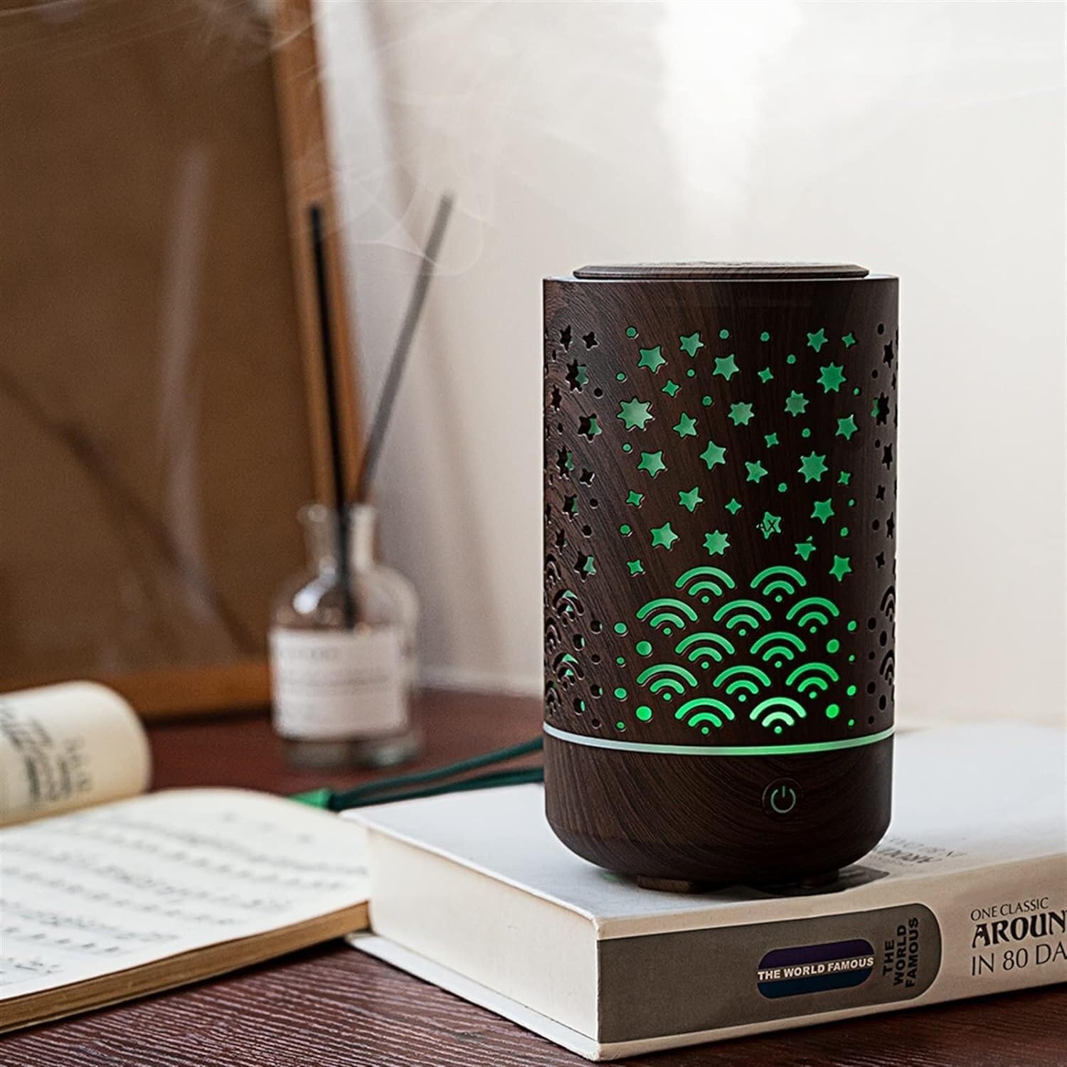 per Uso Domestico Umidificatori 230ML Aromaterapia in Legno Scavato Umidificatore USB Ultrasuoni Nebbia Fredda Aroma Diffusore di Oli Essenziali Umidificatori for Camera da Letto(A)
