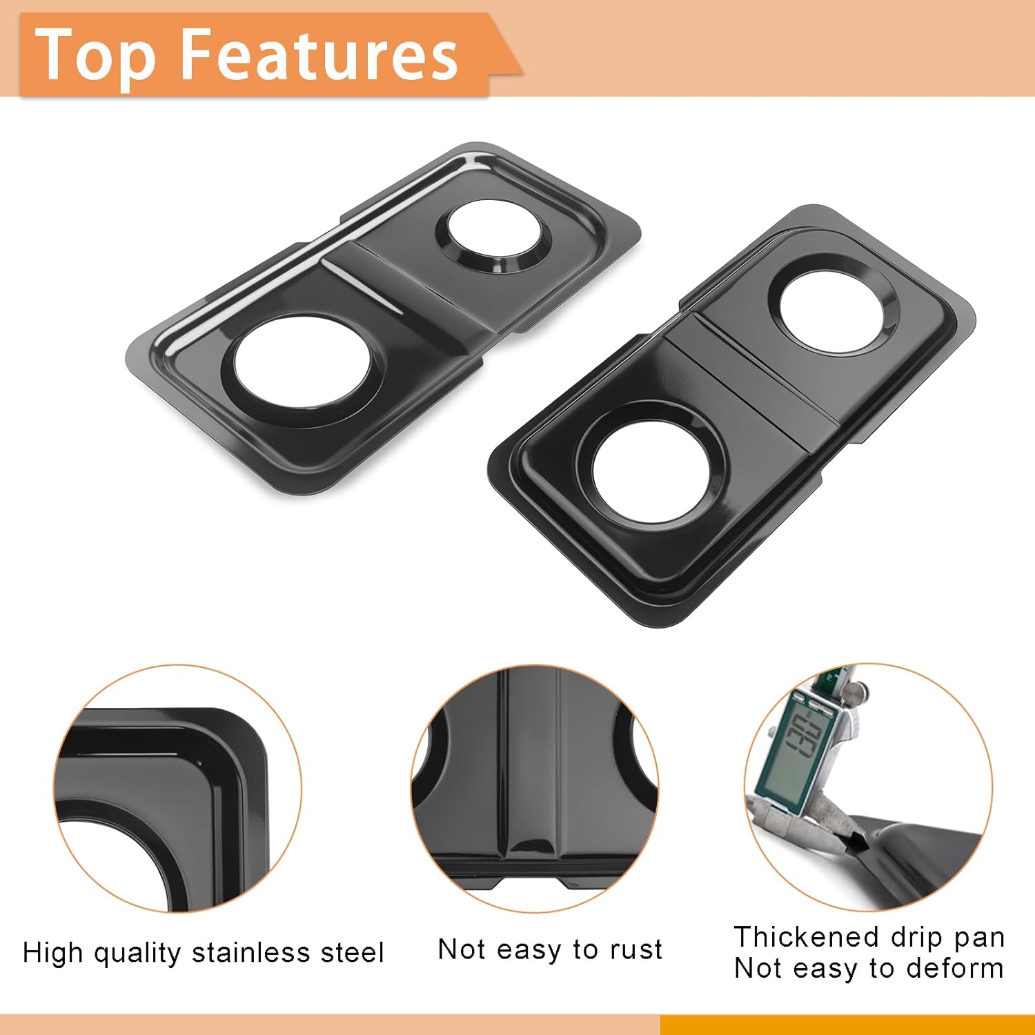 WB34K10009 WB34K10010 Drip Pans Replacement for GE Gas Stove Range Parts, Black Stainless Steel Double Burner Drip Pan GE Hotpoint Catch Pan Drip Bowls GE Spectra XL44 Oven Parts 2 Pcs
