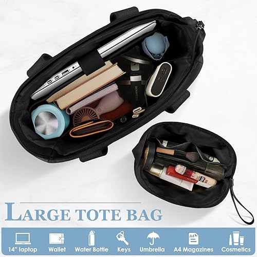 Miniatura 4 de ETRONIK Canvas Tote Bag for Women Fit 14 inch, Crossbody Tote Bags with Compartments, Everything Tote Bag with Zipper