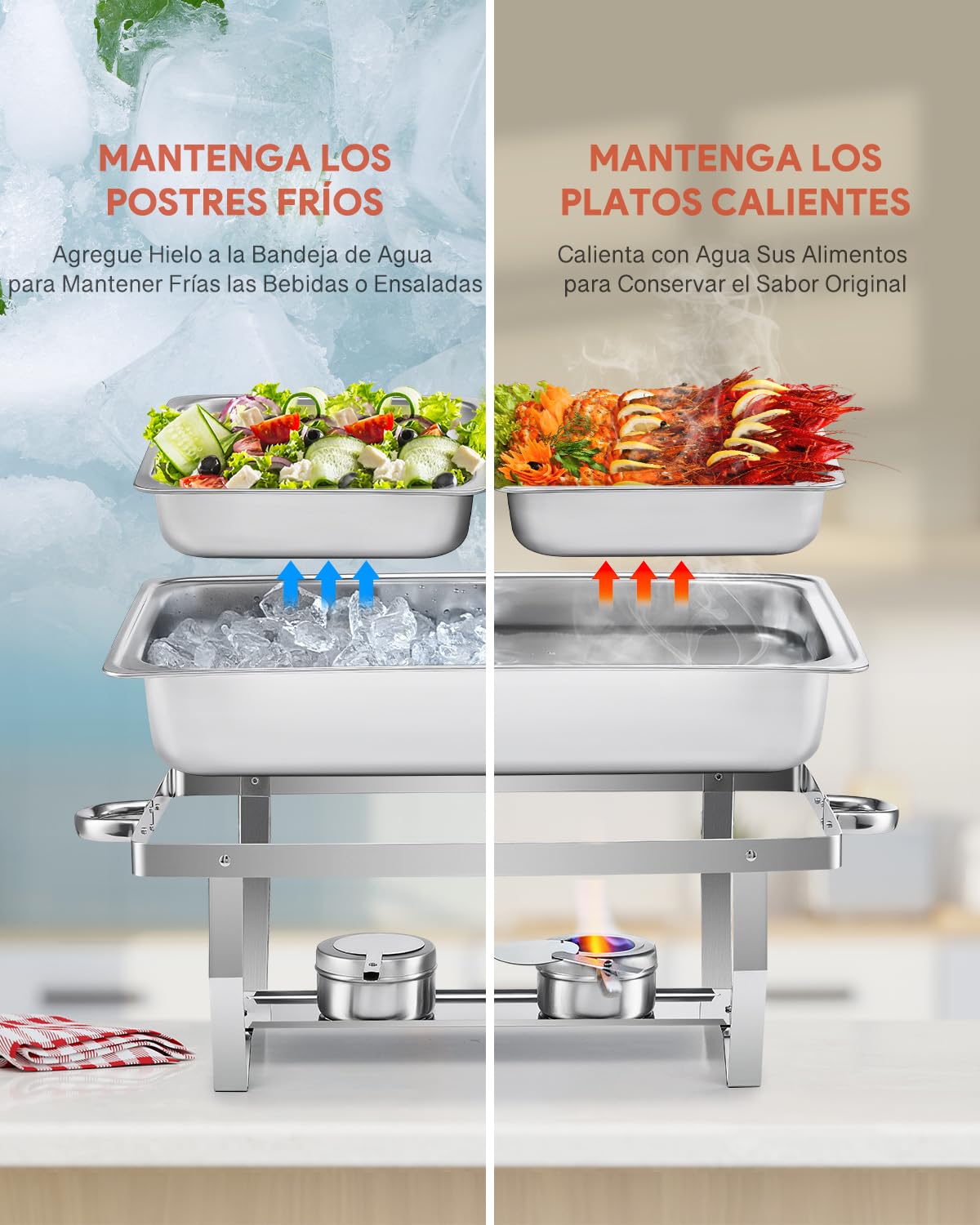 Wilprep Juego de 6 Calentadores de Comida para Buffet, Acero Inoxidable 9L, con 2 Bandejas de Calefacción, Chafing Dish para Catering, Eventos y Fiestas (6PCS 12XGN1/2)