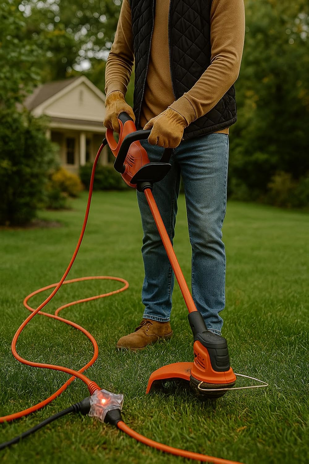 100 Ft 10/3 Extension Cord – 10 Gauge Heavy Duty Power Cable, Triple Tap, Lighted Ends, 125V 15A, 1875W, 100% Copper, SJTW Rated for Indoor/Outdoor (Red)