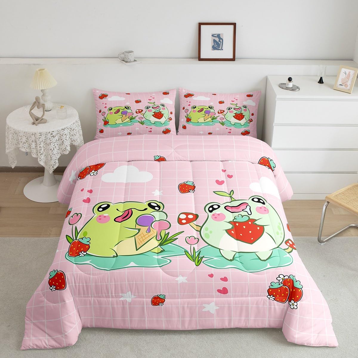 Amazon.com: Homewish Cartoon Frog Comforter Set Queen Size Red Mushroom ...