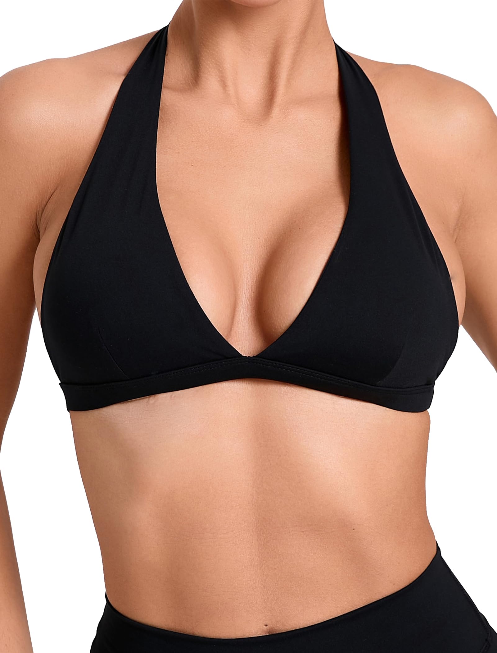 Sport-BH Damen Neckholder für Fitness: Rückenfrei Gepolstert Bra mit tiefem V-Ausschnitt und beweglichen BH-Pads Ohne Bügel Push up - Sexy Büstenhalter für Yoga Lauf Gym