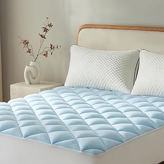 SureFit Cooling Mattress Topper Queen,Gel-Infused Memory Foam Mattress Pad | 1/2 inch Breathable Ventilated Design, Light Soft Comfort for Hot Sleepers,With an 8-20 in Deep Pocket for a Secure Fit.