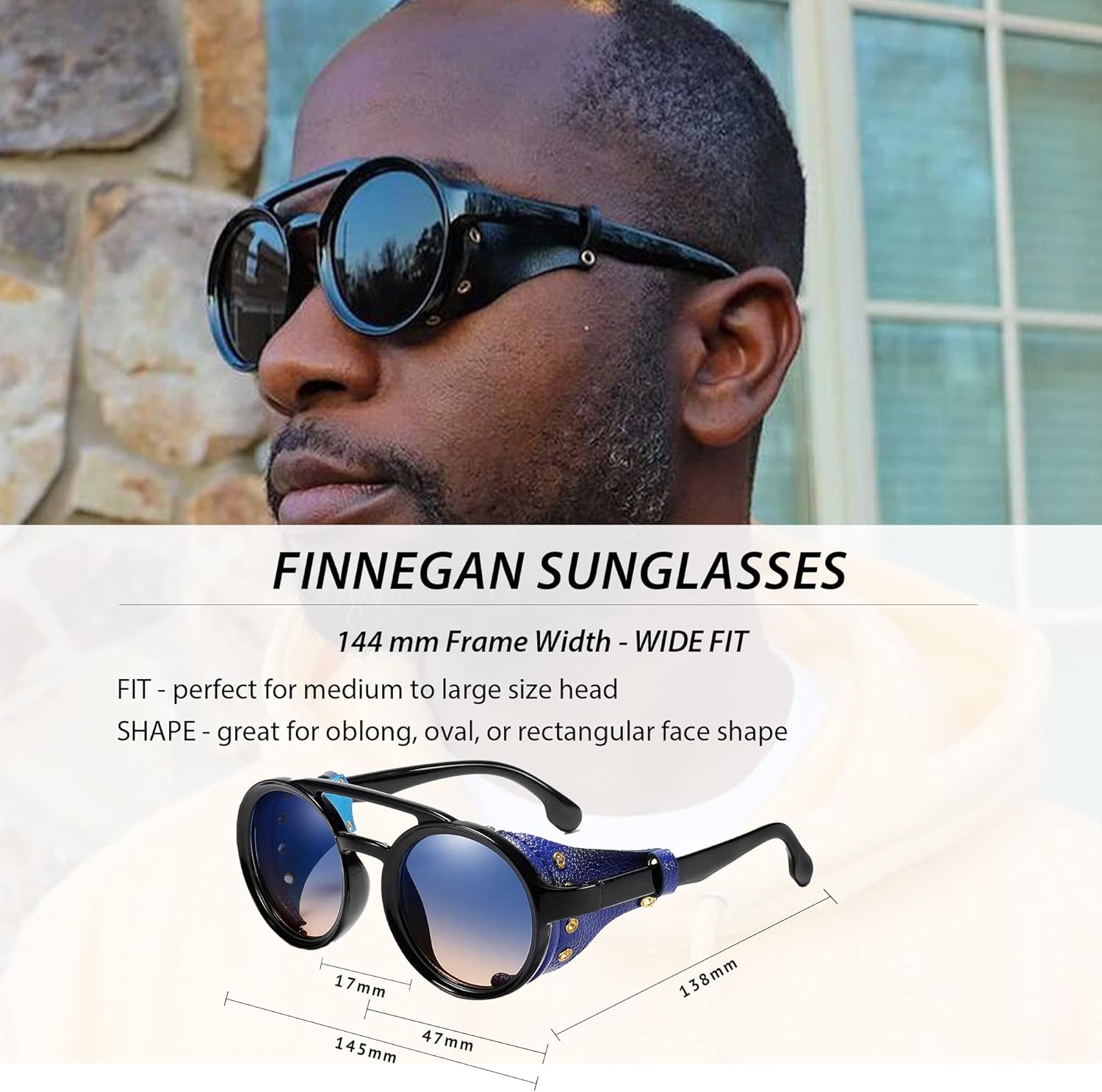 Technigadgets Finnegan Steampunk Retro Sunglasses Men Women with Leather Side Shield Double Bridge Plastic Frame Mens Gift - Image 4