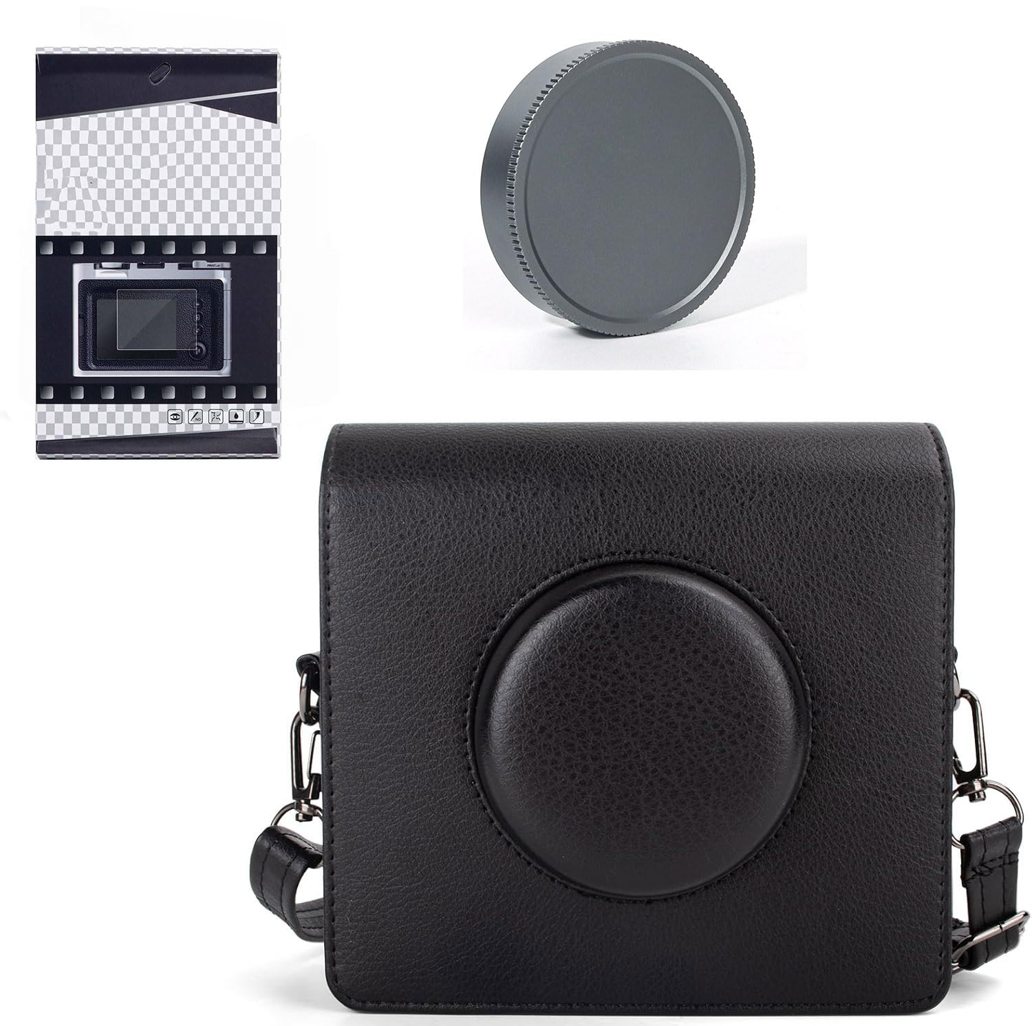 Protective Case for Fuji-Film Insta-x Instant Wide EVO Instant Digital Hybrid Camera PU Leather Bag with Adjustable Strap, Silver Lens Cap & Screen Protector (Vintage Brown)-picture-11