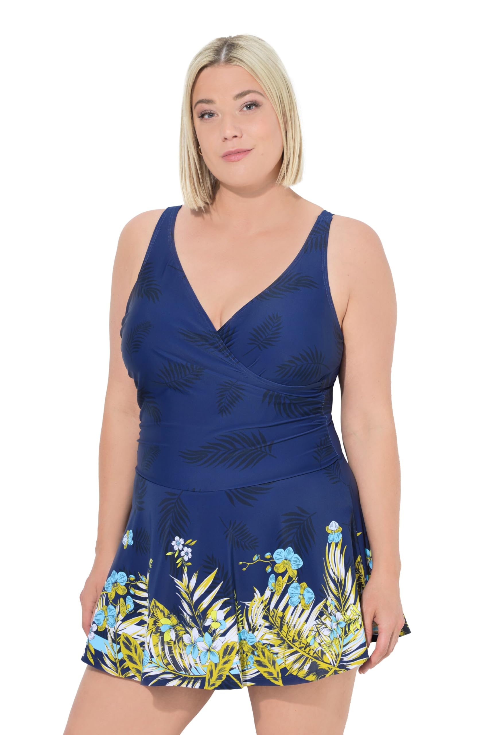 Ulla Popken Damen große Größen Übergrößen Plus Size Badekleid, Shorts, Softcups, recycelt 837644