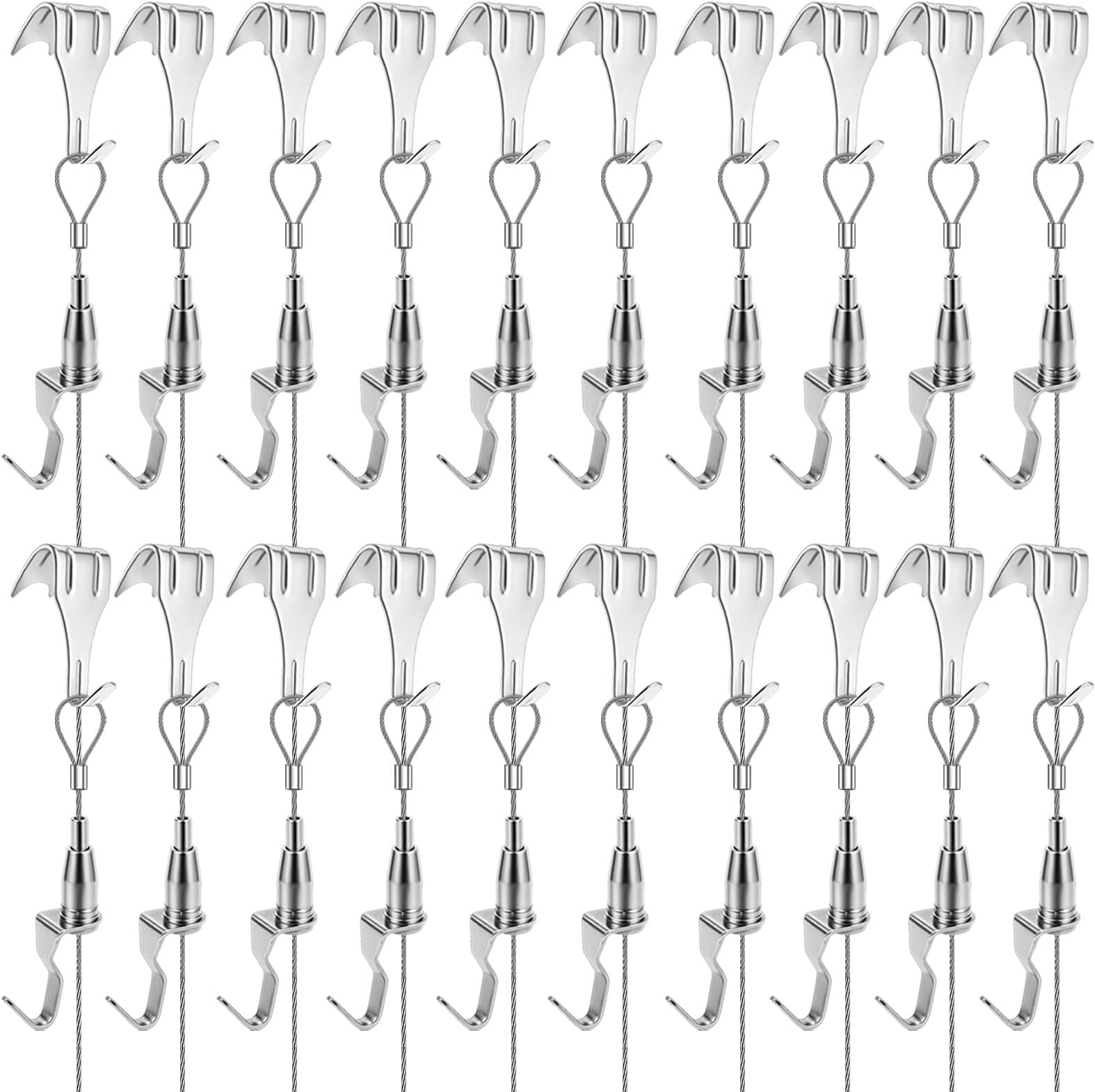 Adjustable Picture Hanging Wire Kit Picture Rail Hanging System Sturdy Gallery Display Rail Rope with 3 Hooks for Exhibition Art Gallery Frames Display (3.28 FT, 1 Hook, 20)