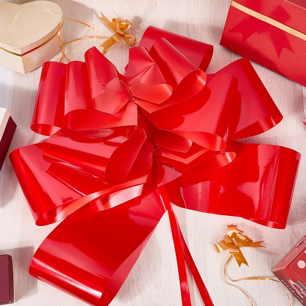 23 Inch Red Car Bows Big Car Bow Plastic Large Giant Gift Wrapping Present Birthday Christmas Wedding Reception Decorations Ribbon Sets for Indoor Outdoor Party Congratulations Ornaments