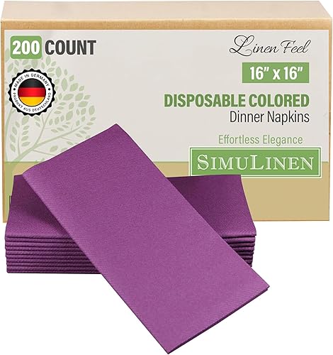 SimuLinen Servilletas de Cena Desechables Amethyst - Servilletas de Papel Moradas con Sensación de Lino Similar a Tela para Bodas, de Lujo 16"x16",