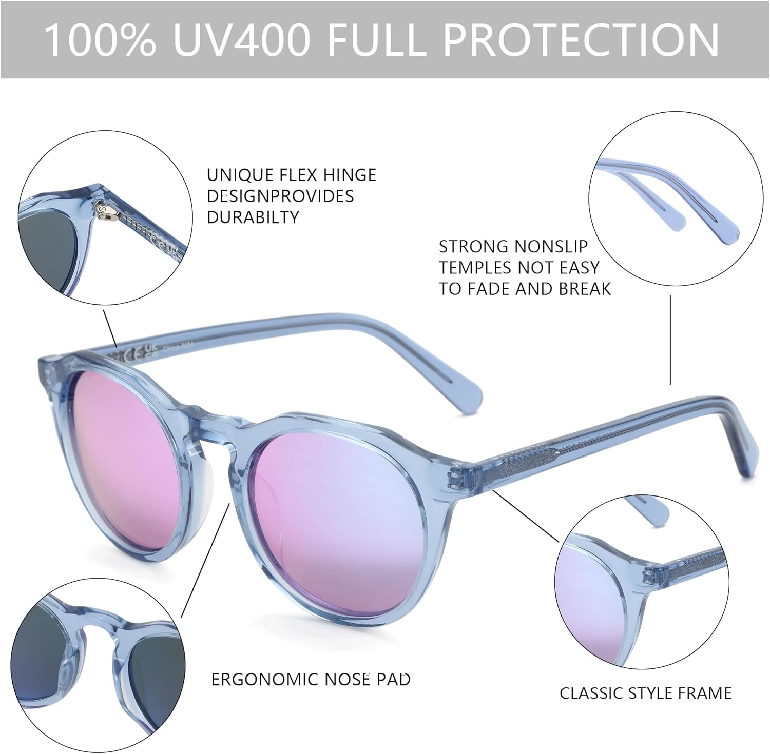 ZENOTTIC Vintage Round Polarized Sunglasses for Men Women UV400 Protection - Image 4