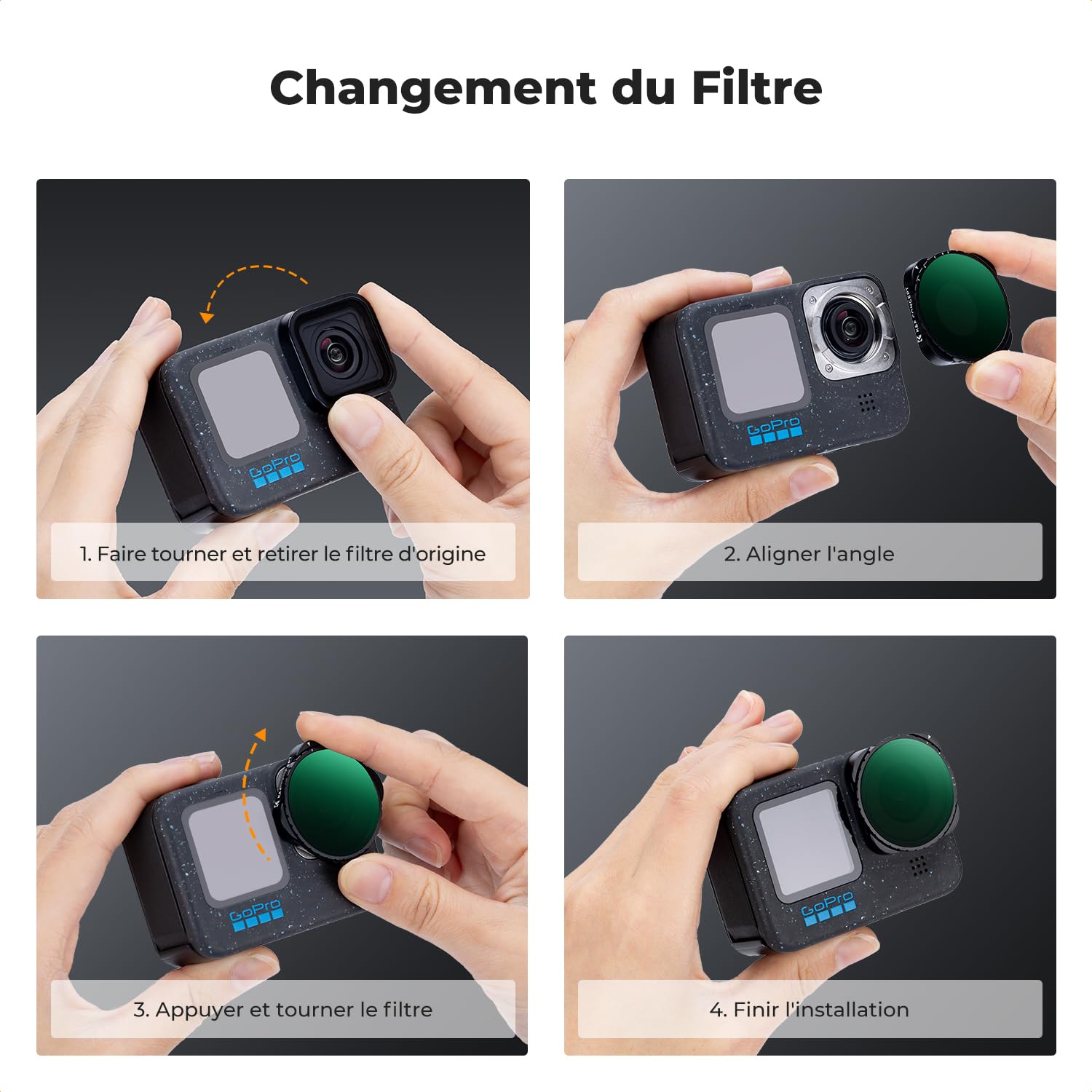 K&F Concept Filtre ND2-32 et Chiffon Compatible avec Gopro Hero 9/10/11/12/13 HD Étanche Anti-Rayures | Filtre variable densité neutre, HD étanche anti-rayures, chiffon inclus, compatible GoPro Hero 9/10/11/12/13, FG011