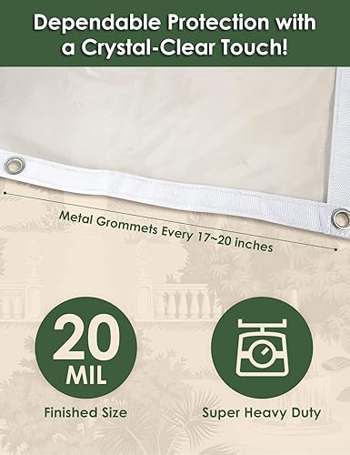 Miniatura 6 de Lonas de PVC transparentes resistentes de 20 mil, de 8 x 20 pies, impermeable, a prueba de viento, lona de vinilo transparente para patio, pérgola,